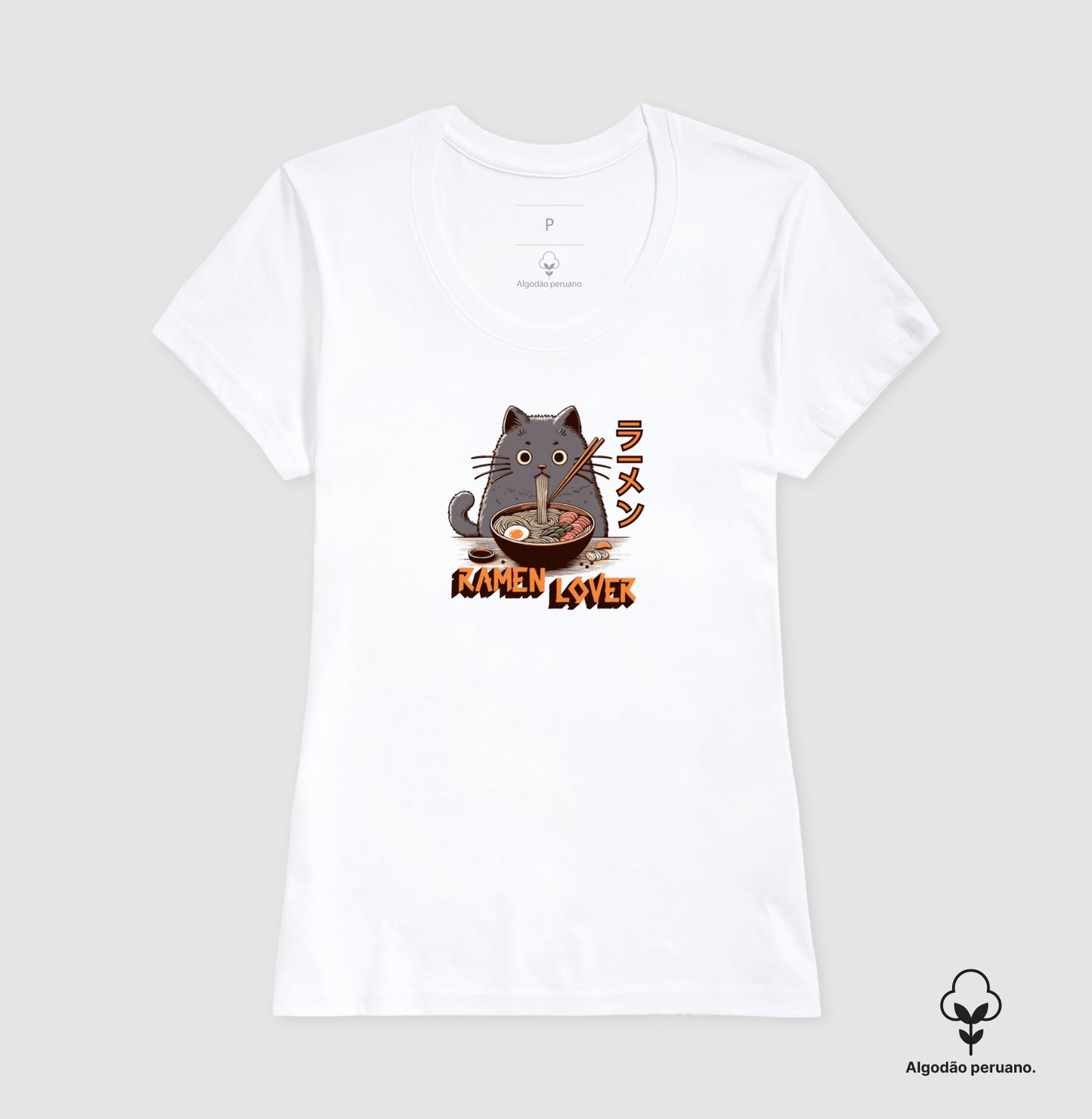 Camiseta Ramen Lover Gato – Algodão Premium