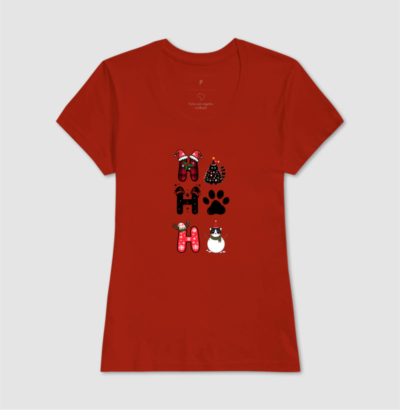 Camiseta Natalina Ho Ho Ho Gato e Patinha – Unissex