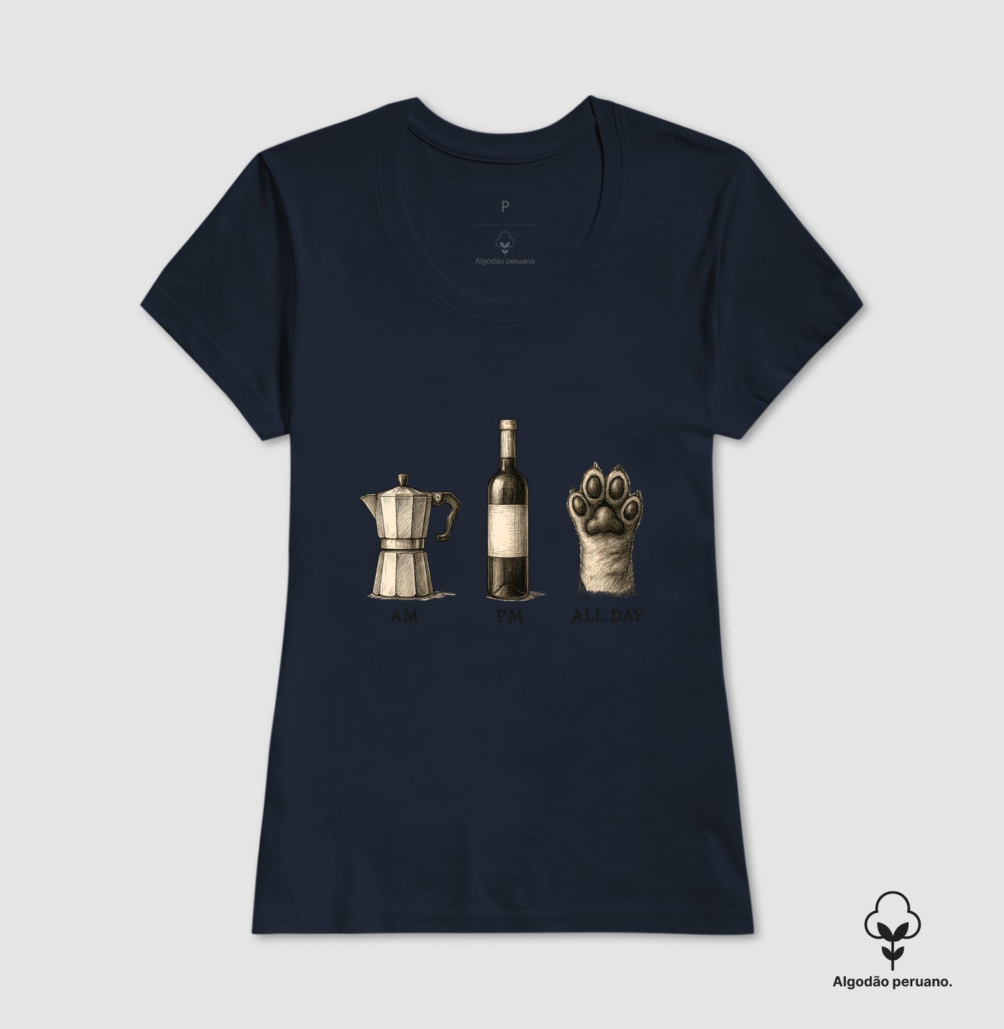 Camiseta All Day Café, Vinho e Pet em Algodão Peruano Premium