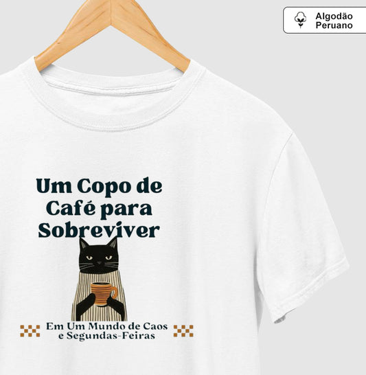 Camiseta Algodão Peruano Gatos, Café e Segundas-feiras