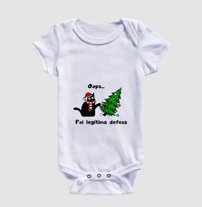 Body Bebê Natal Gato Oops Foi Legítima Defesa Unissex