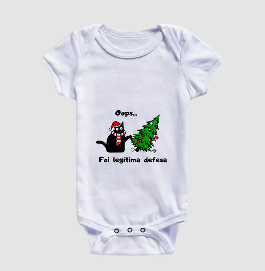 Body Bebê Natal Gato Oops Foi Legítima Defesa Unissex